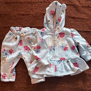 GAP Infant Floral Hoodie and Sweatpants Set Girls 3/6 Months Blue Multi